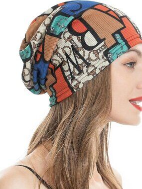 Women's Letter Orange Warm Knit Winter Pull-On Classic Slouchy Stretch Skull Cap